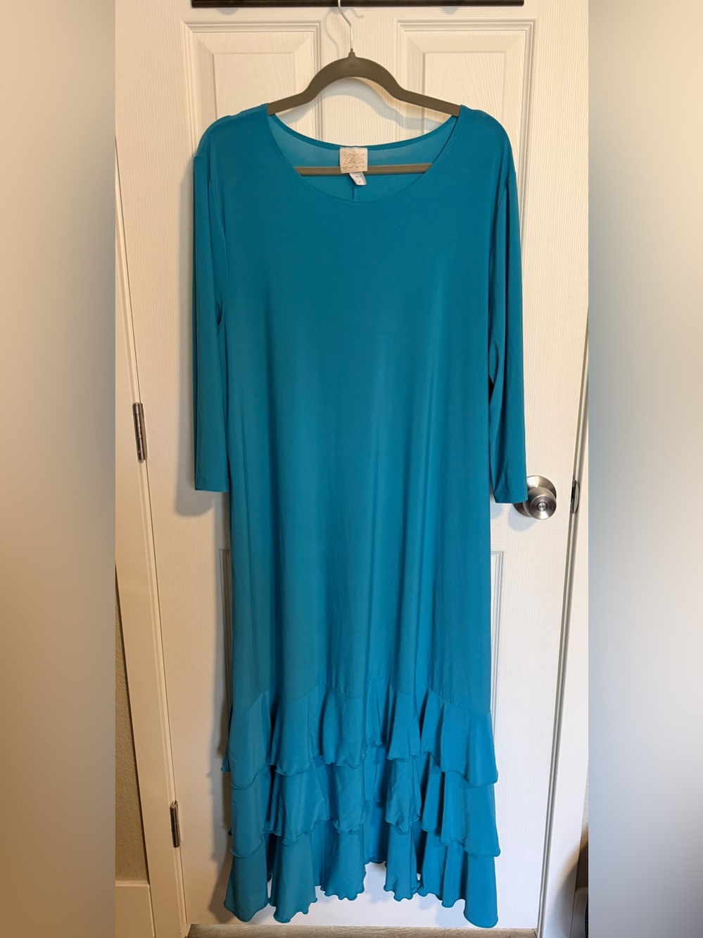 Zadie B Size 2X Turquoise Blue Ruffle Hem Layering Dress Boho Casual Chic Modest - Picture 2 of 5